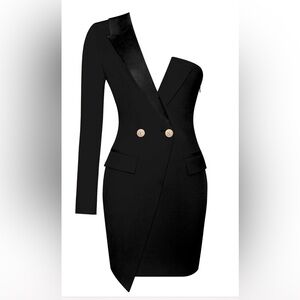 Black One Shoulder Asymmetrical Bodycon Dress